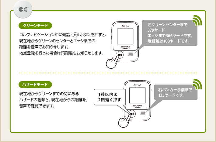グリーンモード、ハザードモードのボイス例