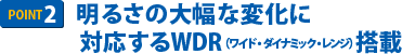 明るさの大幅な変化に対応するWDR(ワイド・ダイナミック・レンジ)レンズ搭載