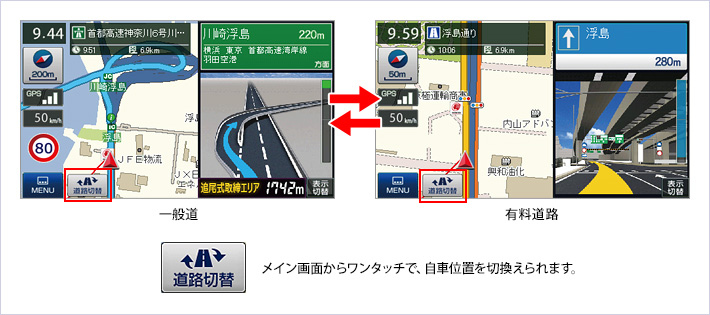 一般道/有料道路ワンタッチ切替え