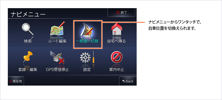 一般道/有料道路ワンタッチ切替え