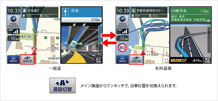 一般道/有料道路ワンタッチ切替え