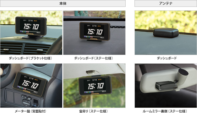 取り付け例イメージ:左 ダッシュボート(ブラケット使用) 右 ダッシュボート直付
