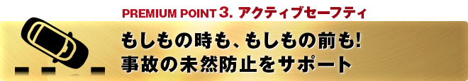 PREMIUM POINT 3 アクティブセーフティ もしもの時も、もしもの前も!事故の未然防止をサポート